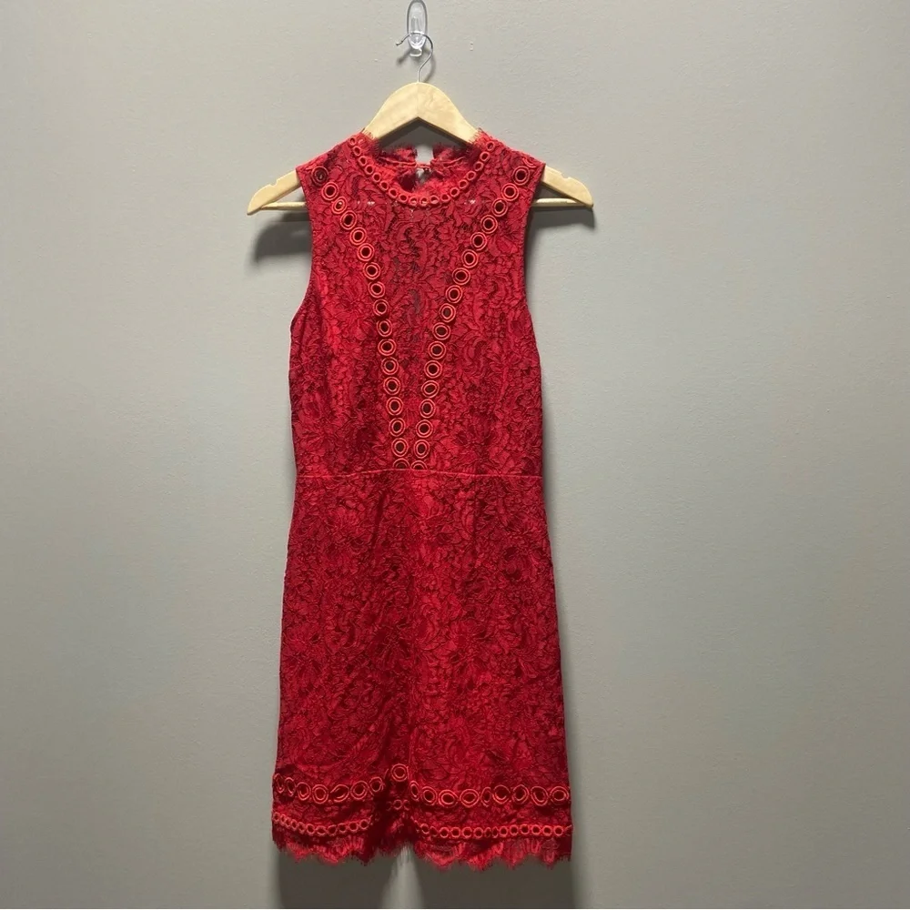 Saylor x Free People Red Lace Open Back Mini Dress - Picture 7 of 8